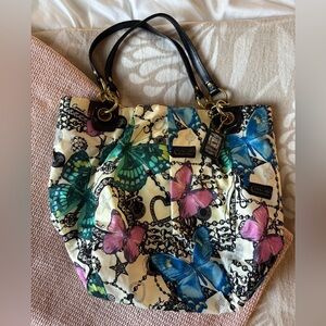 Coach Butterfly Print Tote with Black Handles